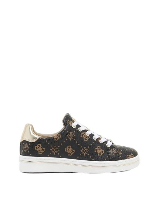 Guess White Lace-Up Round-Toe Sneakers With Charms