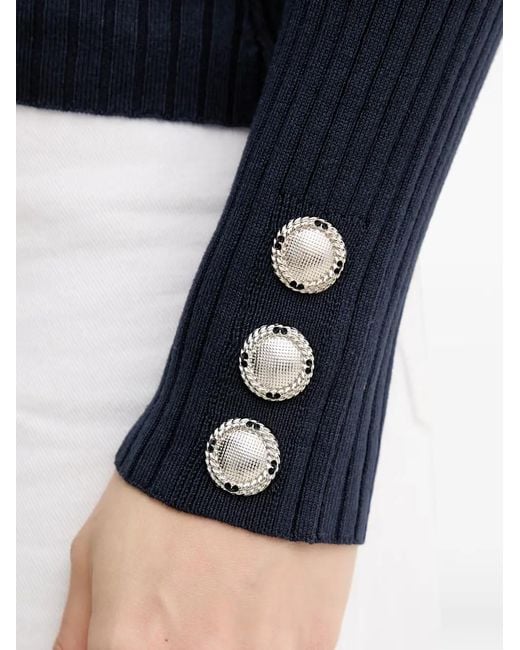 MARC AUREL Blue Ribbed-Knit Cardigan