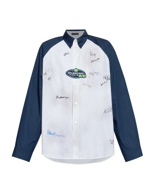 Balenciaga Blue Long-Sleeve Logo Shirt for men