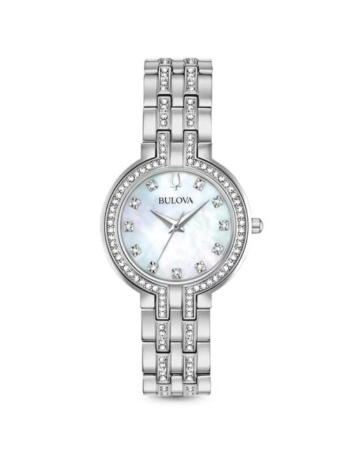 Bulova White Crystal-Embellished 32Mm Watch Set