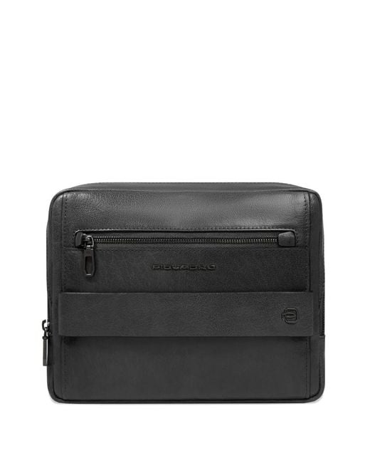 Piquadro Black Solm Leather Messenger Bag for men