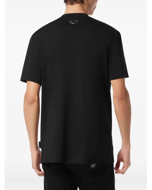 Philipp Plein Black Round Neck T-Shirt Patch Plein Milan for men