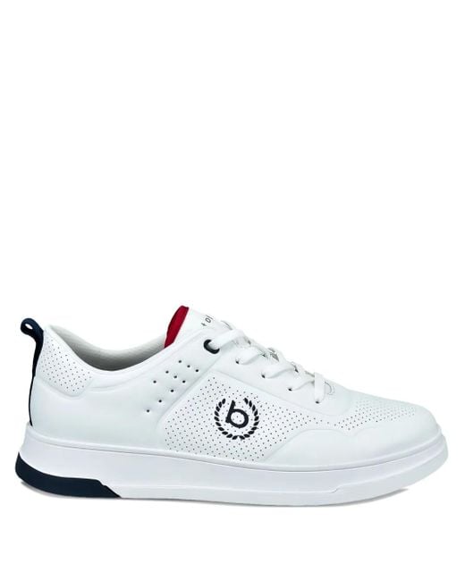 Bugatti White Perforated Logo Sneakers for men