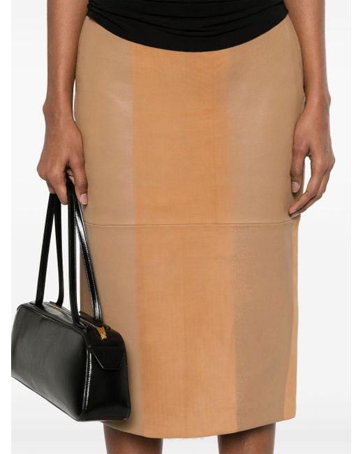 Christopher Esber Brown Scuffed-Leather Midi Skirt