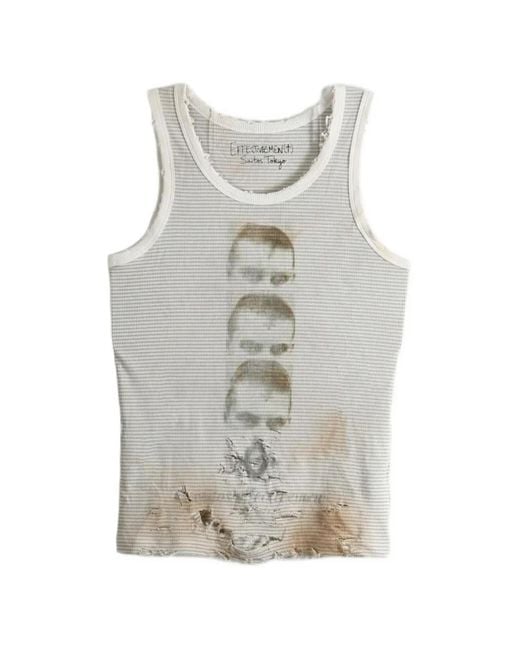SAITOS Gray Triple Ghost Distressed Striped Tank for men