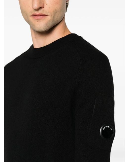C P Company Black Lens-Detail Crew-Neck Sweater for men