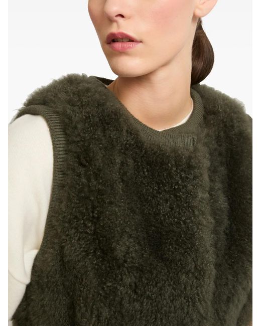 Yves Salomon Green Belted Shearling Gilet