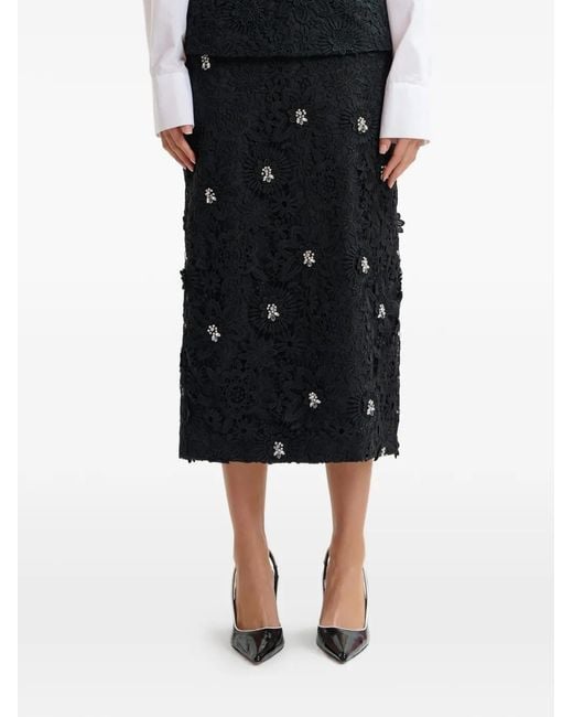 Essentiel Antwerp Black Floral-Lace Midi Straight Skirt