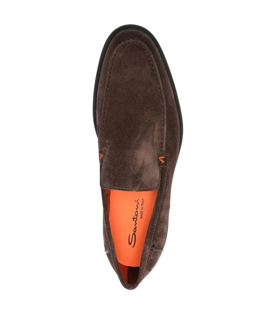 Santoni Brown Drain Suede Loafers for men