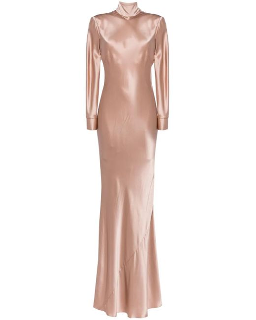 Michelle Mason Pink Long Sleeve Silk Gown