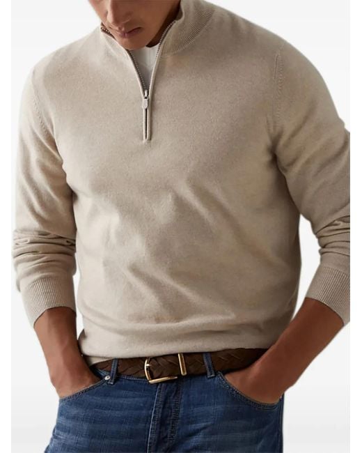 Brunello Cucinelli Half-Zip Neutrals Sweater With Fitted Silhouette in White für Herren