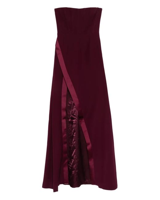 The New Arrivals Ilkyaz Ozel Purple Strapless Side-Slit Maxi Dress