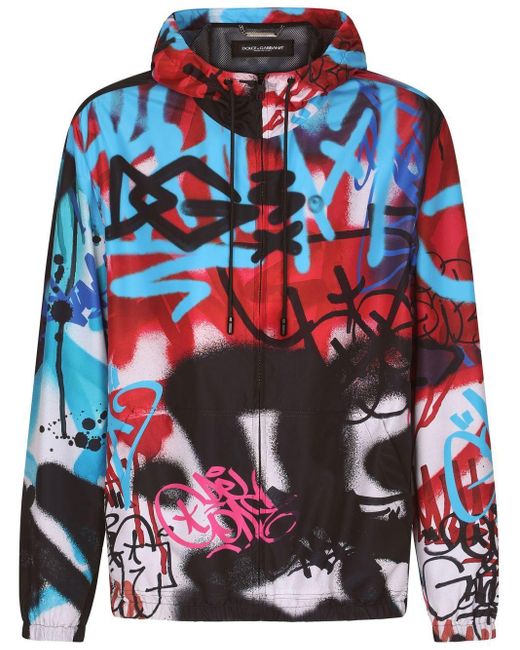 Dolce & Gabbana Graffiti-print Hooded Rain Jacket in Red for Men | Lyst
