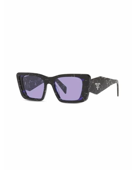 Prada Blue Marble-Effect Rectangle Frame Sunglasses