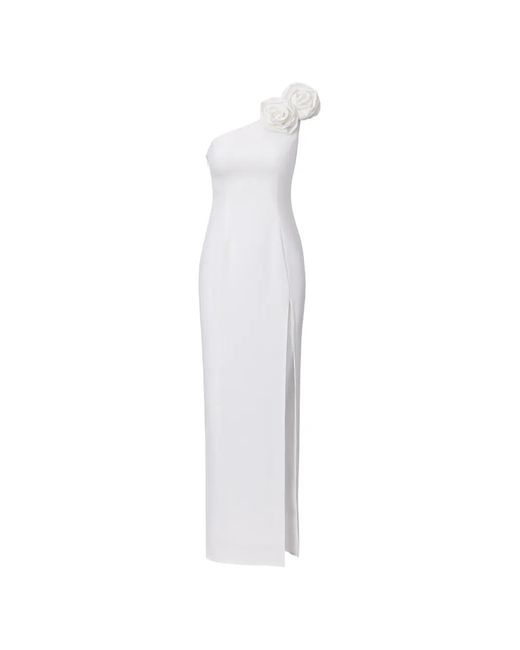 Lita Couture White Rosette-Appliqué One-Shoulder Maxi Dress
