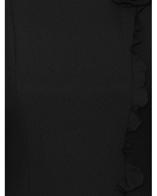 ROTATE BIRGER CHRISTENSEN Black Crepe Mini Long-Sleeves Flower Dress