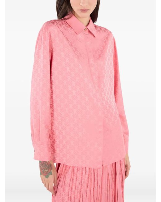 Roberto Cavalli Pink Monogram-Print Long-Sleeve Shirt