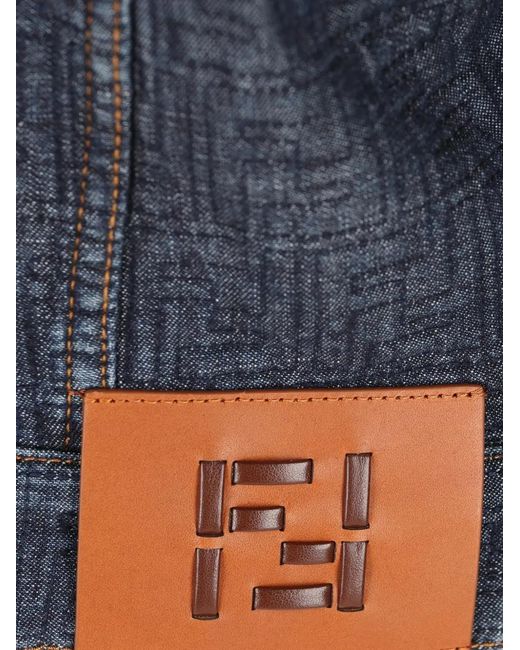 Fendi Blue Veste Crop À Logo