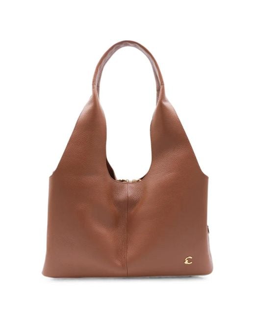 Coccinelle Brown Logo-Plaque Pebbled-Leather Shoulder Bag