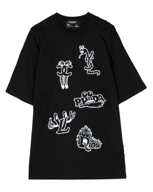DOMREBEL Black Cartoon Graphic-print Cotton T-shirt for men