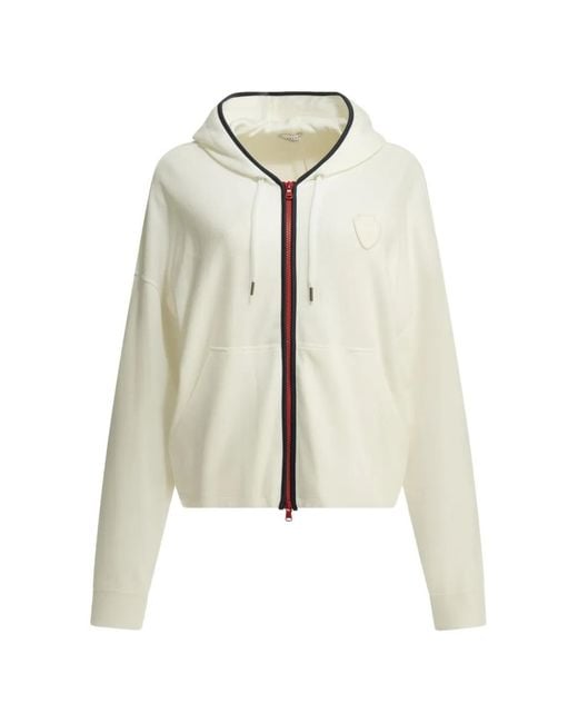 Brunello Cucinelli White Logo-Patch Zip-Up Hoodie