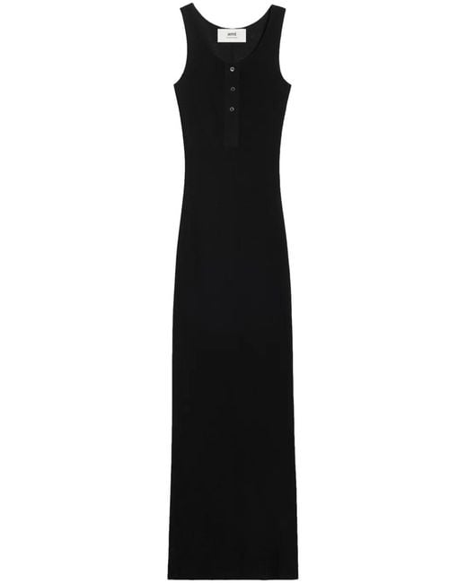 AMI Black Cotton Long Dress
