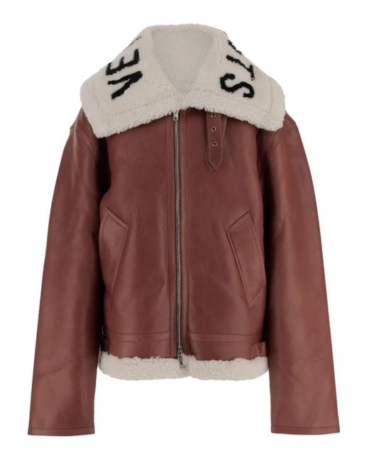 Vetements Shearling-collar Leather Jacket Brown