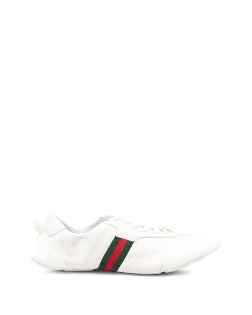 Gucci White Web-Stripe Sneakers