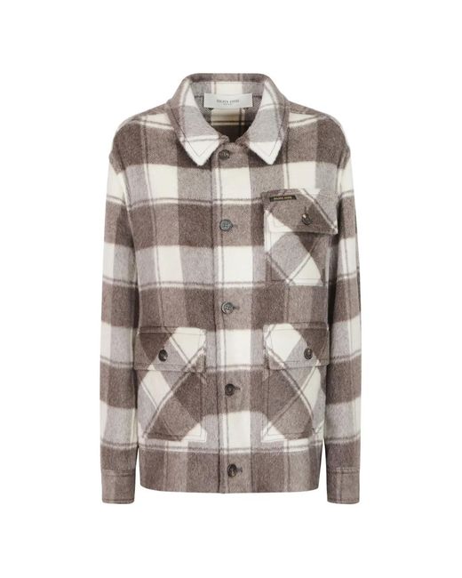 Golden Goose Deluxe Brand Gray Check-Pattern Button-Up Jacket
