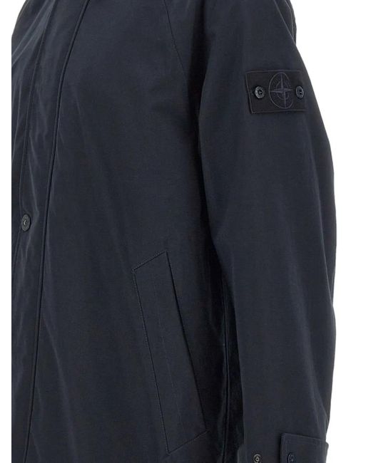 Stone Island Blue Shirt-Collar Organic-Cotton Coat for men