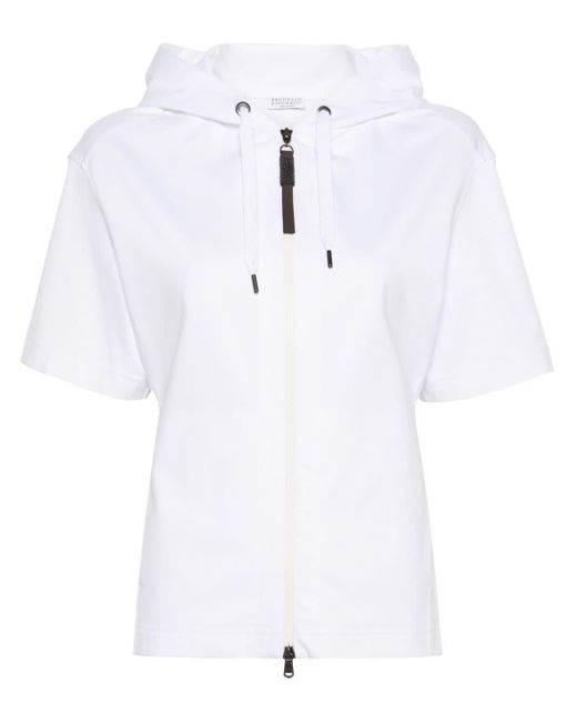 Brunello Cucinelli White Short-sleeved Zipped Hoodie
