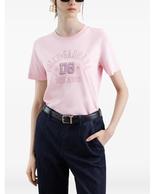 Dolce & Gabbana Pink Logo-Print T-Shirt