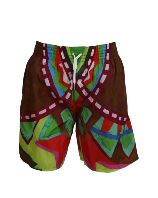 DSquared² Green Geometric-Print Drawstring Swim Shorts for men