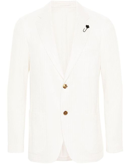 メンズ Lardini リネン シングルジャケット White
