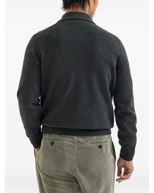 Brunello Cucinelli Black Chest-Pockets Shirt-Style Cardigan for men