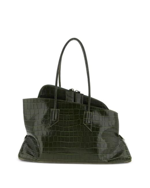 The Attico Black Medium La Passeggiata Crocodile-Print Shoulder Bag