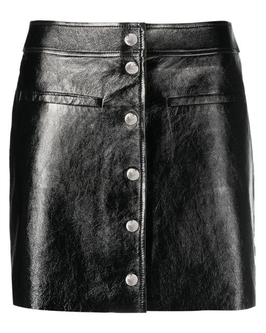 Maje Snap-button Leather Mini Skirt in Black | Lyst