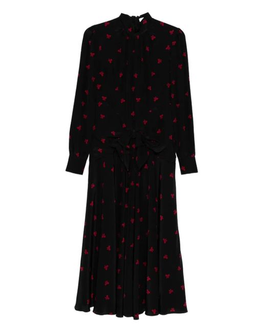 Alessandra Rich リボンプリント シルクドレス Black