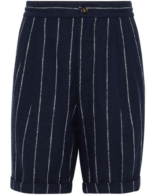 Brunello Cucinelli Blue Pinstriped Bermuda Shorts for men