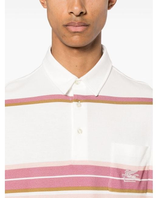 Etro Pink Pegaso-motif Cotton Polo Shirt for men