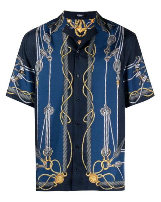 Versace Nautical Bowling Shirt in het Blue voor heren