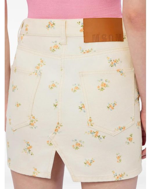 MSGM Natural Floral-Print Mini Skirt