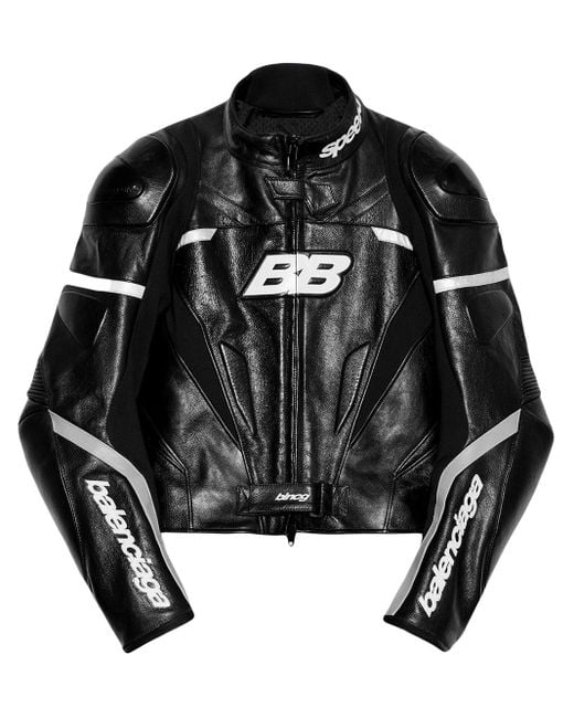 Balenciaga Black Logo-print Leather Biker Jacket for men