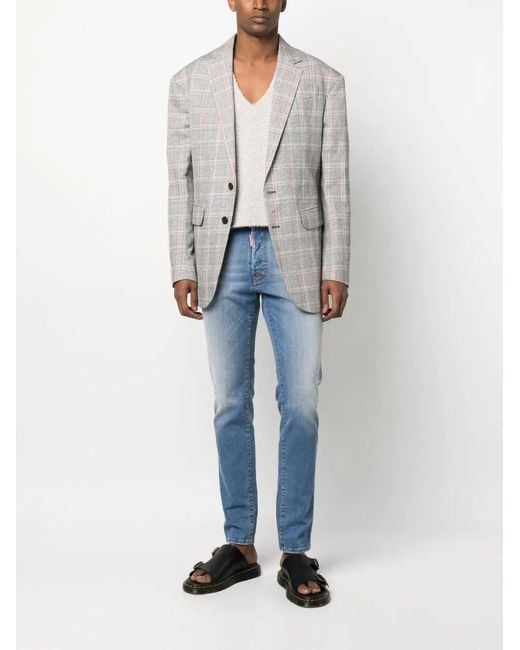 DSquared² Gray Plaid-Pattern Single-Breasted Blazer for men