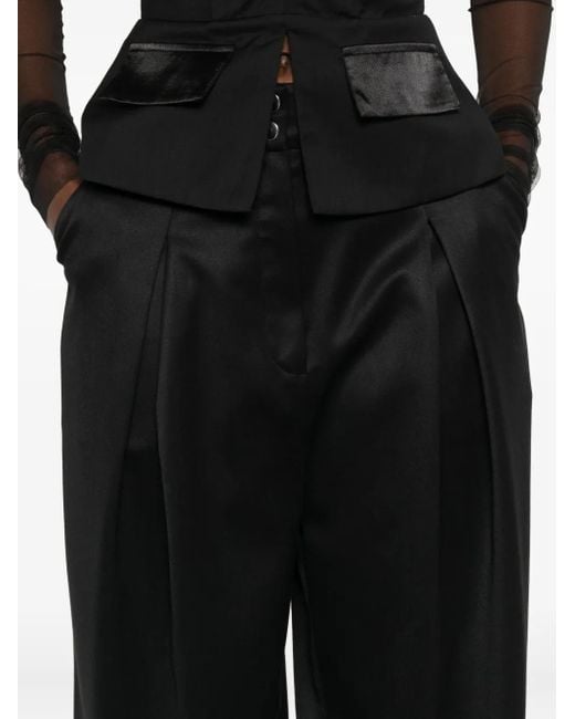 Vestiaire d'un Oiseau Libre Black Pleated-Front Press-Stud Trousers
