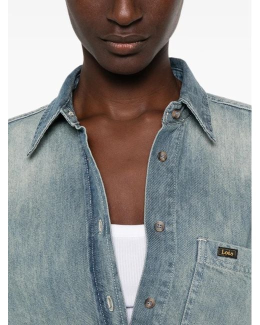 Lois Blue Faded Denim Shirt