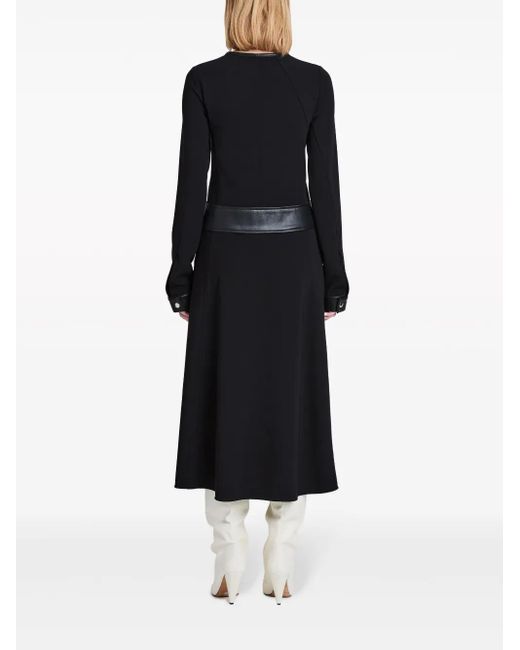 Proenza Schouler Black Faux-Leather Trim Long-Sleeved Midi Dress