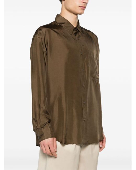 Lemaire Green Straight-collar Silk Shirt