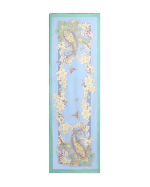 Etro フローラル シルクスカーフ Blue