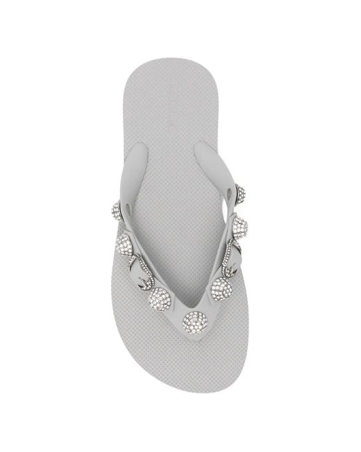 Balenciaga White Cagole Crystal-Embellished Flip-Flops